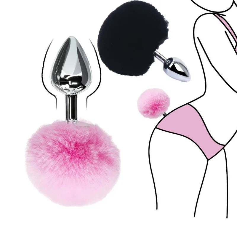 Detachable Anal Plug Real Bunny tail Smooth Touch Metal Butt Plug Tail Erotic BDSM Sex Toys for Woman Couples Adult Games